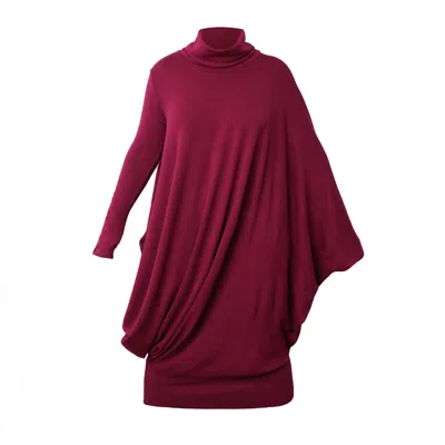 Metamorphoza Women's Red Turtleneck Oversize Dress In Burgundy