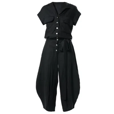 Metamorphoza Women's Relaxed Jumpsuit With Linen In Black