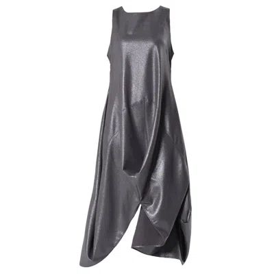 Metamorphoza Women's Silver Metallic Sleeveless Maxi Dress