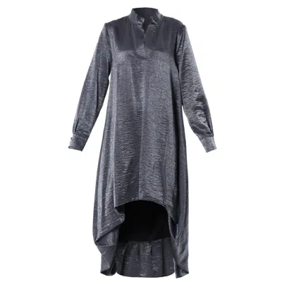 Metamorphoza Women's Silver Shiny Metallic High-low Dress In Blue