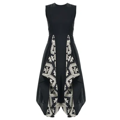 Metamorphoza Women's Sleeveless Black Dress With Embroidered Details