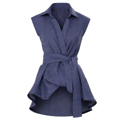Metamorphoza Women's Sleeveless Shirt From Linen Denim In Blue