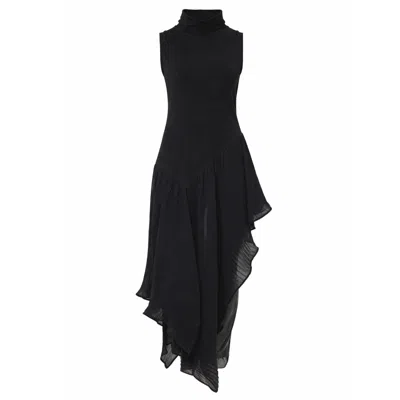 Metamorphoza Women's Sleeveless Tunic With Pleated Chiffon Layer In Black