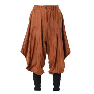 Metamorphoza Women's Striped Draped Harem Trousers In Orange