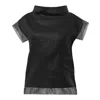 Metamorphoza Women's Turtleneck Linen Top In Black In Black