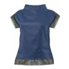 Metamorphoza Women's Turtleneck Linen Top In Blue In Blue