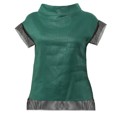 Metamorphoza Women's Turtleneck Linen Top In Green