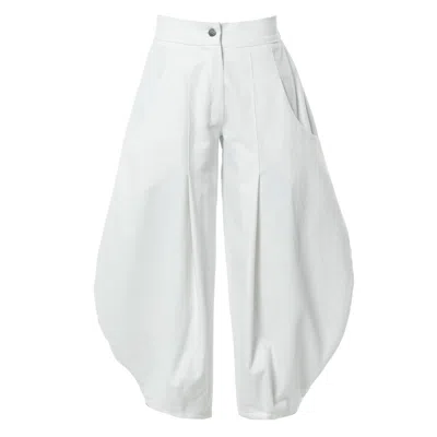 Metamorphoza Women's Voluminous Leg Denim Trousers In White