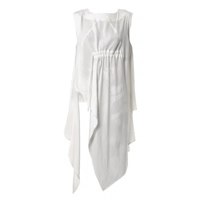 Metamorphoza Women's White / Black / Purple Asymmetric Tunic Top With Linen In White In Multi