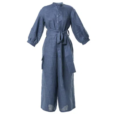 Metamorphoza Women's Wide-leg Linen Jumpsuit In Blue