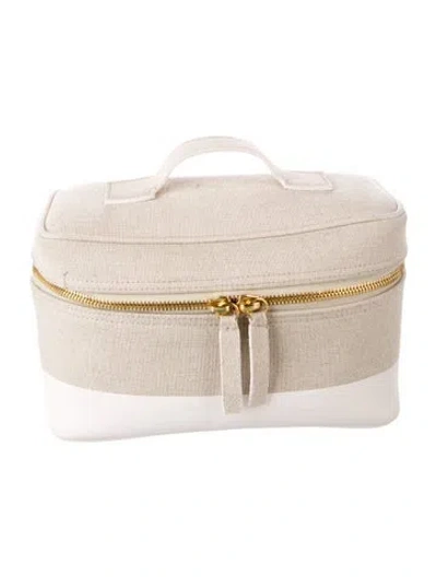 Pre-owned Metier Canvas Box-style Cosmetic Bag In Neutrals/white