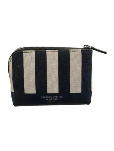 Pre-owned Metier Canvas Striped Pouch In Blue