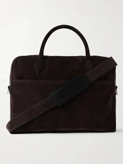 Metier Closer All Day Full-grain Leather-trimmed Suede Briefcase In Brown