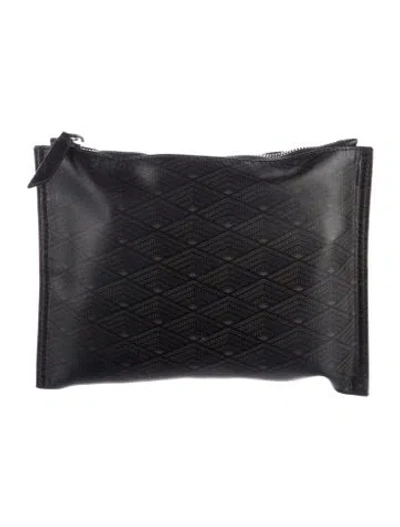 Pre-owned Metier Coated Canvas Patterned Flat Pouch In Black