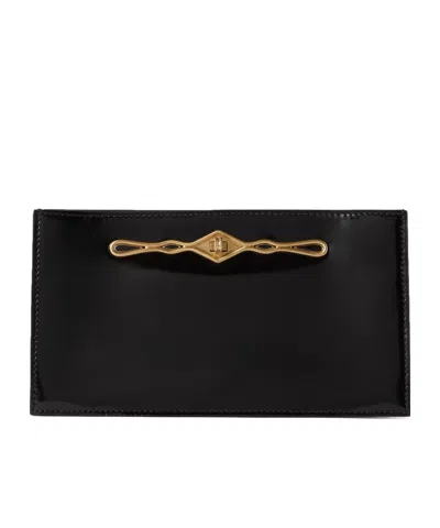 Metier Embellished Glossed-leather Clutch In Black