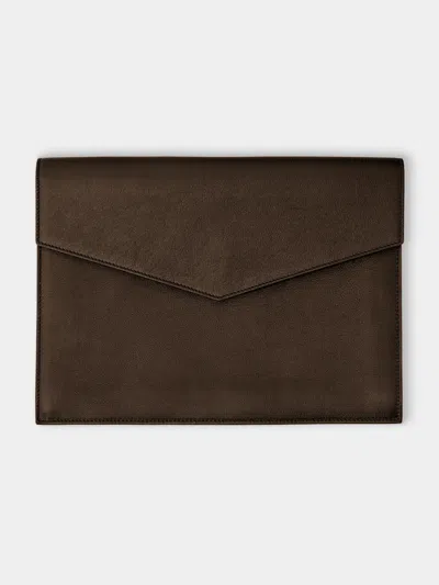 Metier Leather Double Document Folio In Brown