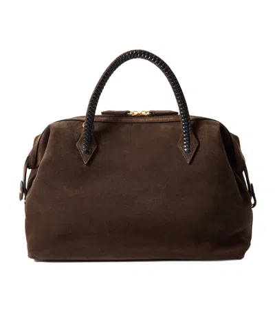 Metier Perriand City Medium Braided Leather-trimmed Suede Tote In Brown