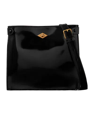 Metier Stowaway Glossed-leather Shoulder Bag In Black