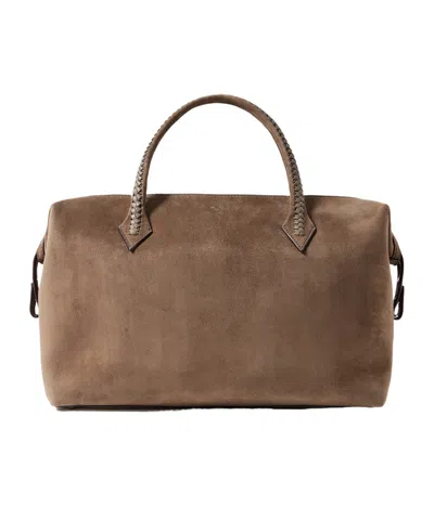 Metier Vérité City Medium Braided Leather-trimmed Suede Tote In Brown