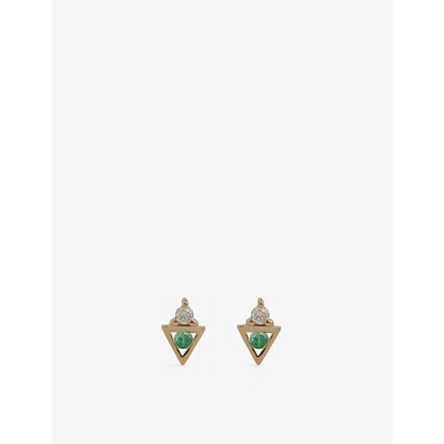 Metier Womens  By Tomfoolery Gemstone 9ct Yellow-gold Stud Earring In Green & White