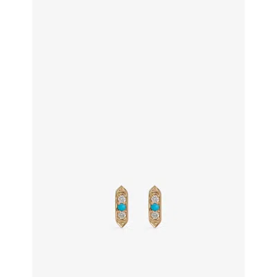 Metier Womens  By Tomfoolery Astra Didi Hexa 14ct Yellow-gold Stud Earring In Gold & Turquoise & White