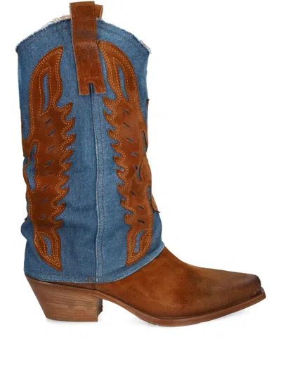 Metisse 50mm Denim Cowboy Boots In Brown