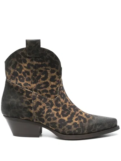 Metisse 50mm Leopard-print Cowboy Boots In Braun