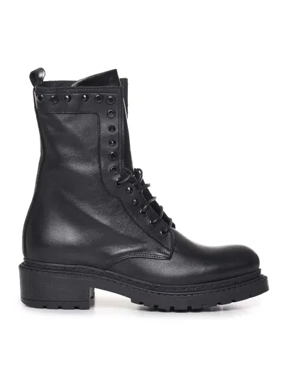 Metisse Studded Combat Boots In Black