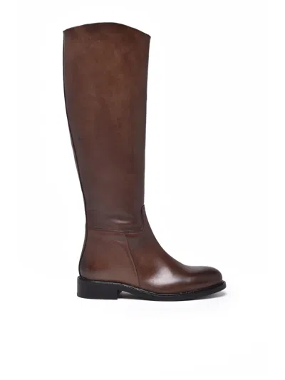 Metisse Brown Leather Boots In Animal Print