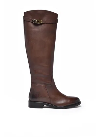 Metisse Brown Leather Riding Boots In Burgundy