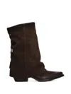 Metisse Button-embellished Pointed-toe Boots In Brown