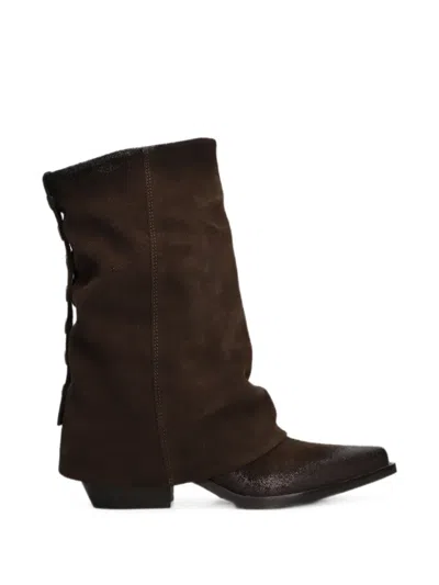 Metisse Button-embellished Pointed-toe Boots In Brown