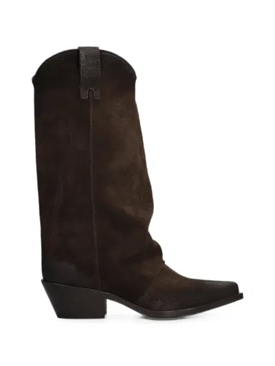 Metisse Calf Suede Western-style Boots In Brown