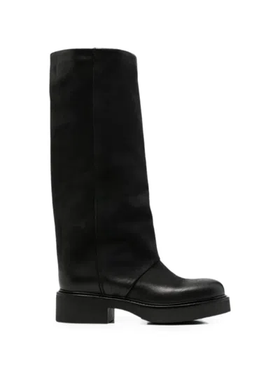 Metisse Fold-over Leather Boots In Black