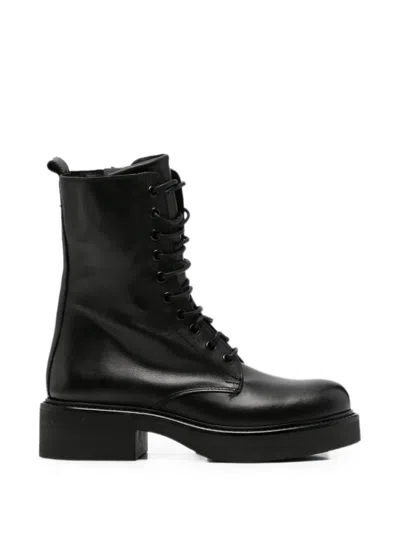 Metisse Lace-up Leather Ankle Boots In Black