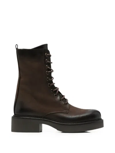 Metisse Lace-up Leather Combat Boots In Brown