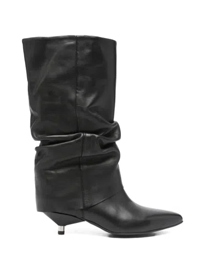 Metisse Pointed Leather Boots In Black