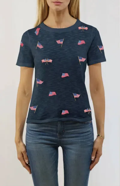 Metric Knits American Flag Embroidery Tee In Navy In Blue