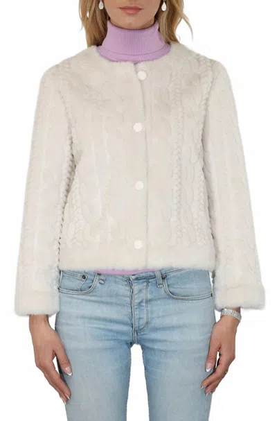 Metric Knits Cable Pattern Faux Fur Jacket In Creme In Brown