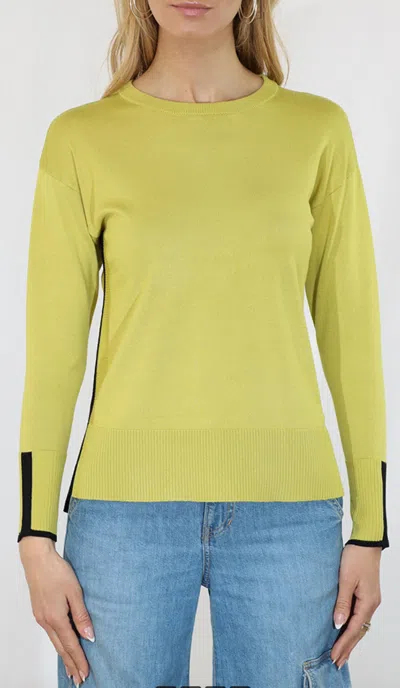 Metric Knits Contrast Side Sweater In Green/black