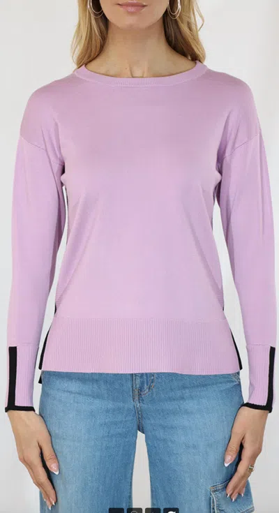Metric Knits Contrast Side Sweater In Lilac/black In Animal Print