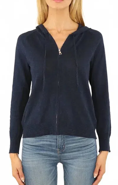 Metric Knits Cotton And Linen Raglan Sleeve Zip Front Hoodie In Navy In Blue