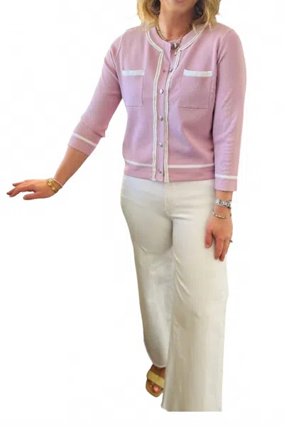 Metric Knits Courtney Three Quarter Sleeve Cardigan In Pale Pink