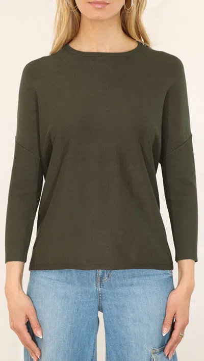 Metric Knits Crew Neck Pullover In Olive In Green