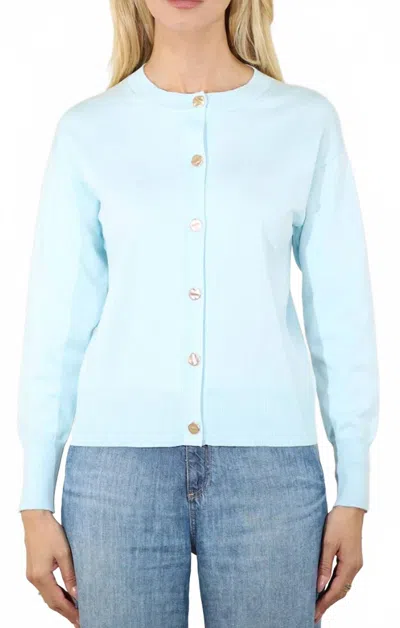Metric Knits Crewneck Long Sleeve Cardigan In Pale Mint In Blue