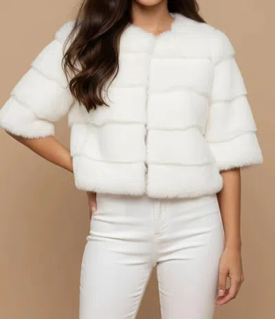Metric Knits Faux Fur Half Sleeve Bolero In White