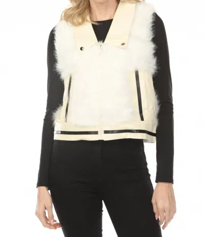 Metric Knits Faux Fur Zip Up Vest In Ivory In Neutral