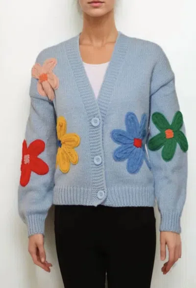 Metric Knits Flower Cardigan In Blue