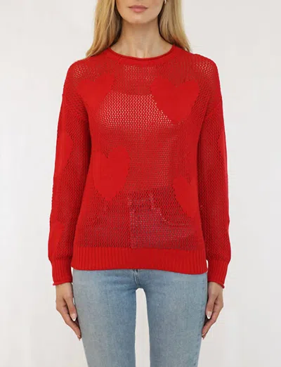 Metric Knits Heart Pointelle Knit Top In Red