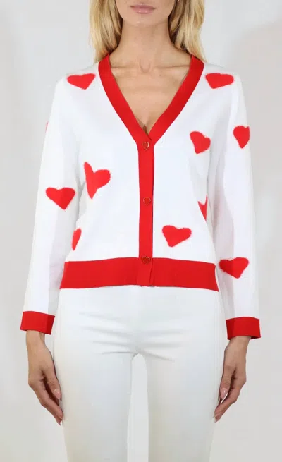 Metric Knits Hearts Cardigan In White